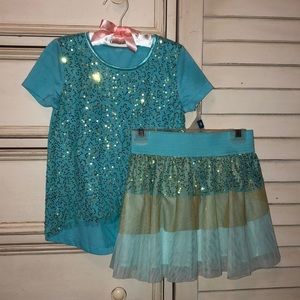 Girls Blue Sparkly Shirt and Tutu Tulle Skirt